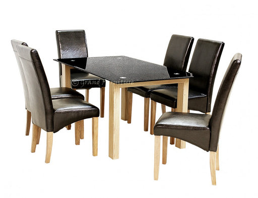 Adina Glass Dining Black Table with 6 Leather Chairs Set
