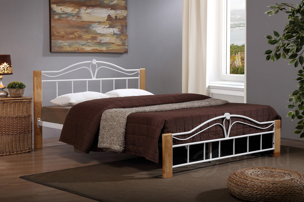 Thiago Wooden & Metal Bed Frame in White