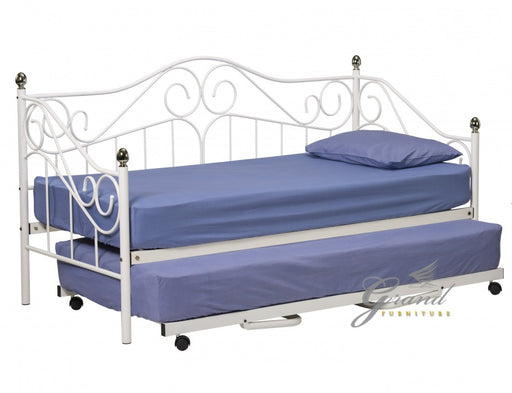 Ava 3FT White Metal Day Bed with Trundle