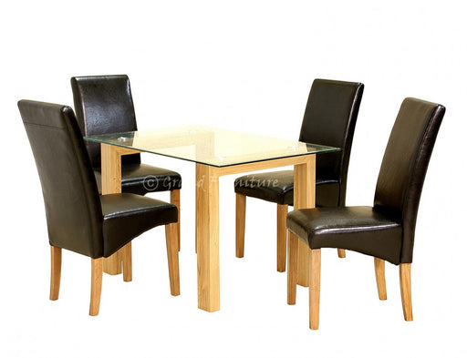 Adina Glass Dining Table with 6 Leather Chairs Set