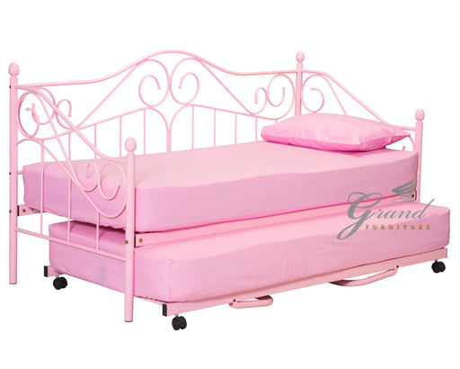 Joseph 3FT Pink Day Bed Metal frame with Pull up Trundle