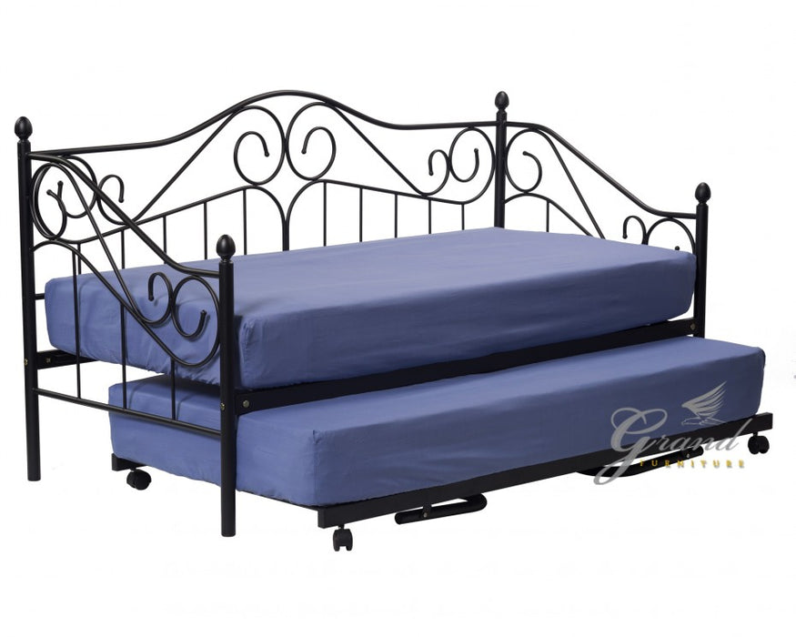 Ava 3FT Black Metal Day Bed with Trundle