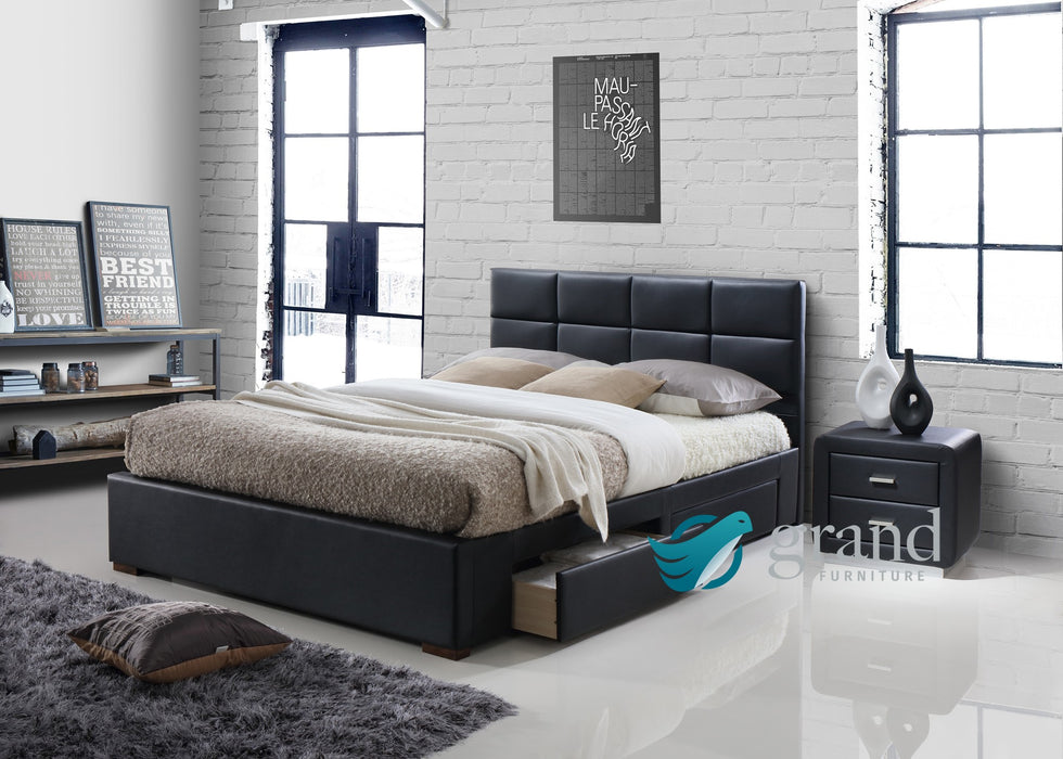 Vermont 4 Drawer Storage Leather Bed in Black
