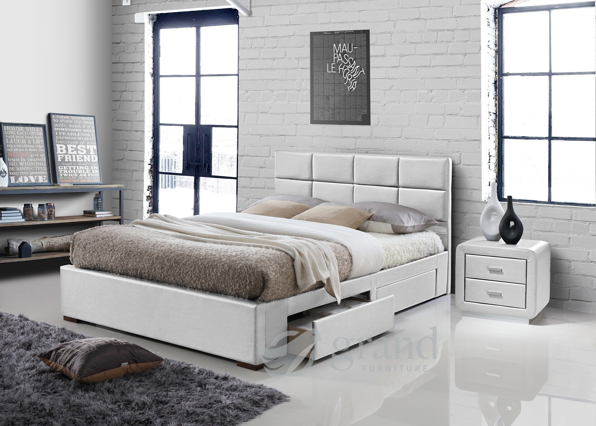 Veronica 4 Drawer Storage Leather Bed in White