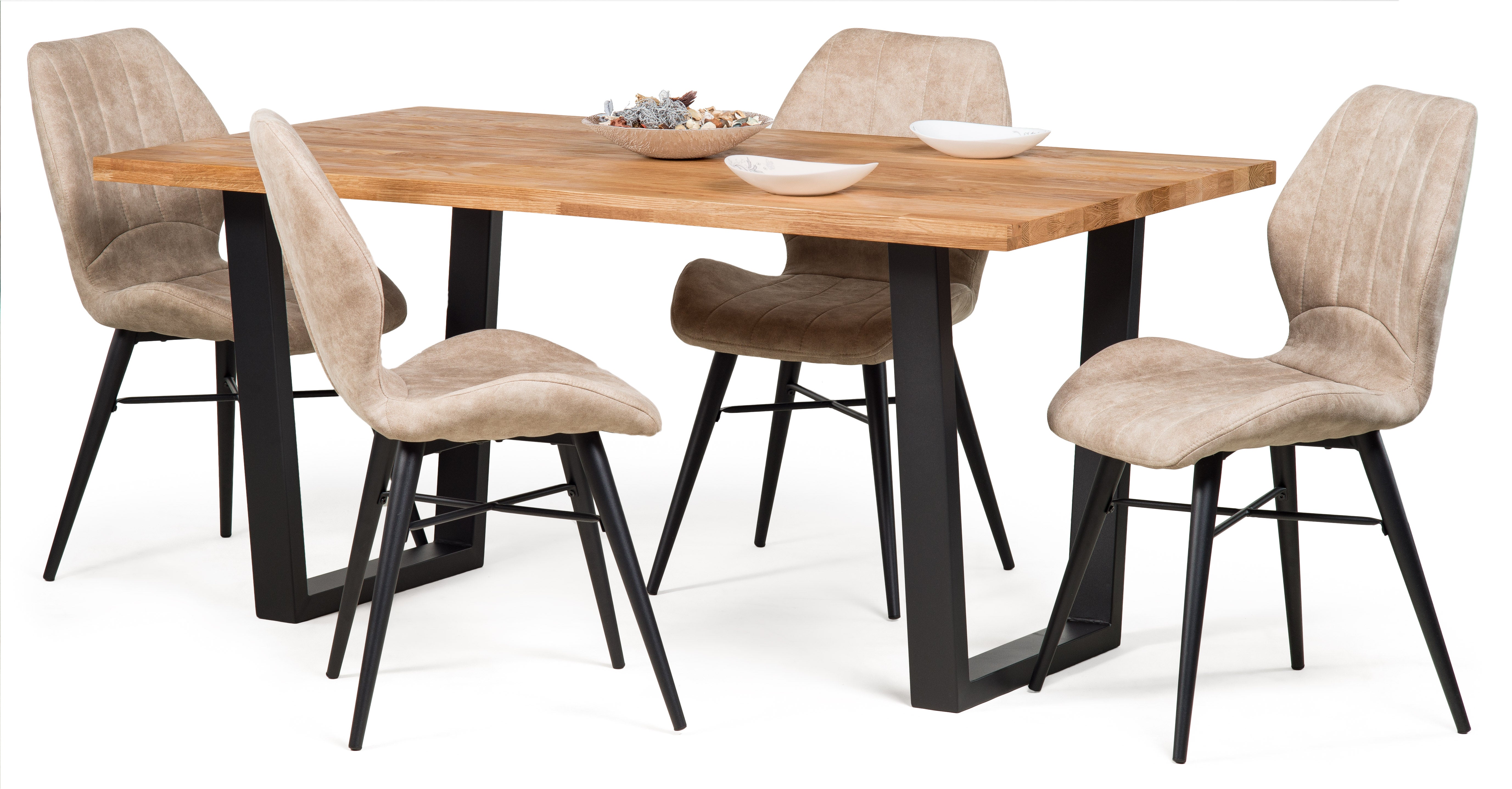 Florence Industrial Style Solid Oak Dining Table with Chairs Metal Farmhouse Dining Set