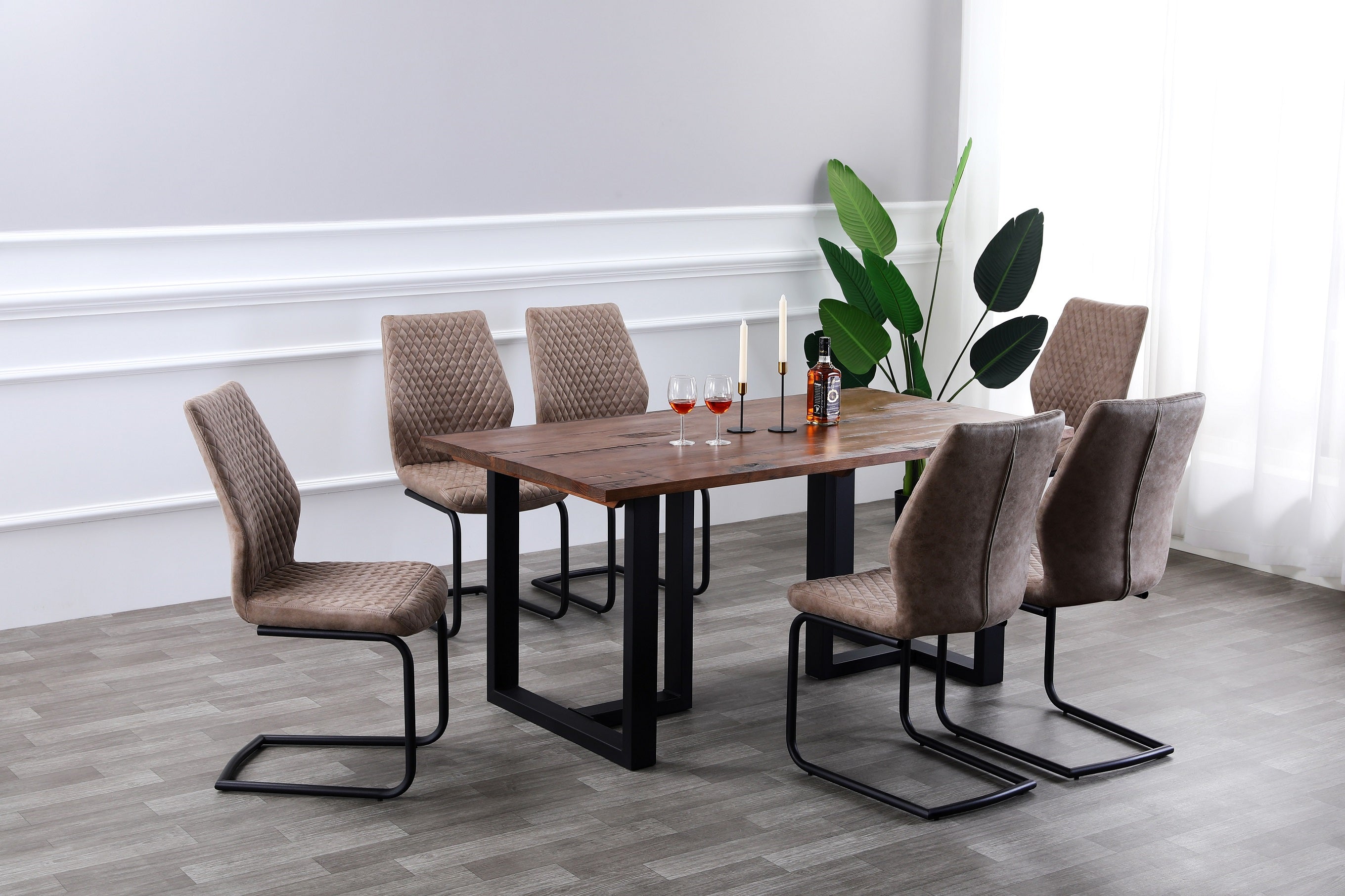 Turin Industrial Style Solid Wood Dining Table with Chairs Metal Farmhouse