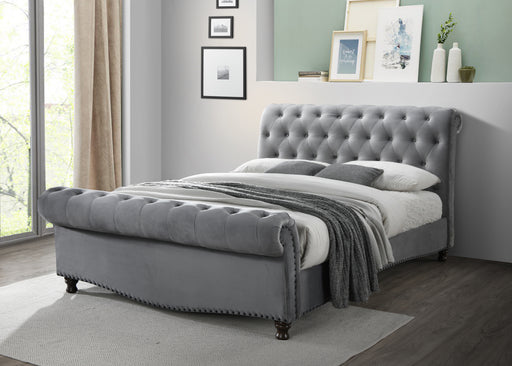 Verona Sleigh Style Fabric Bed Upholstered in Light Grey