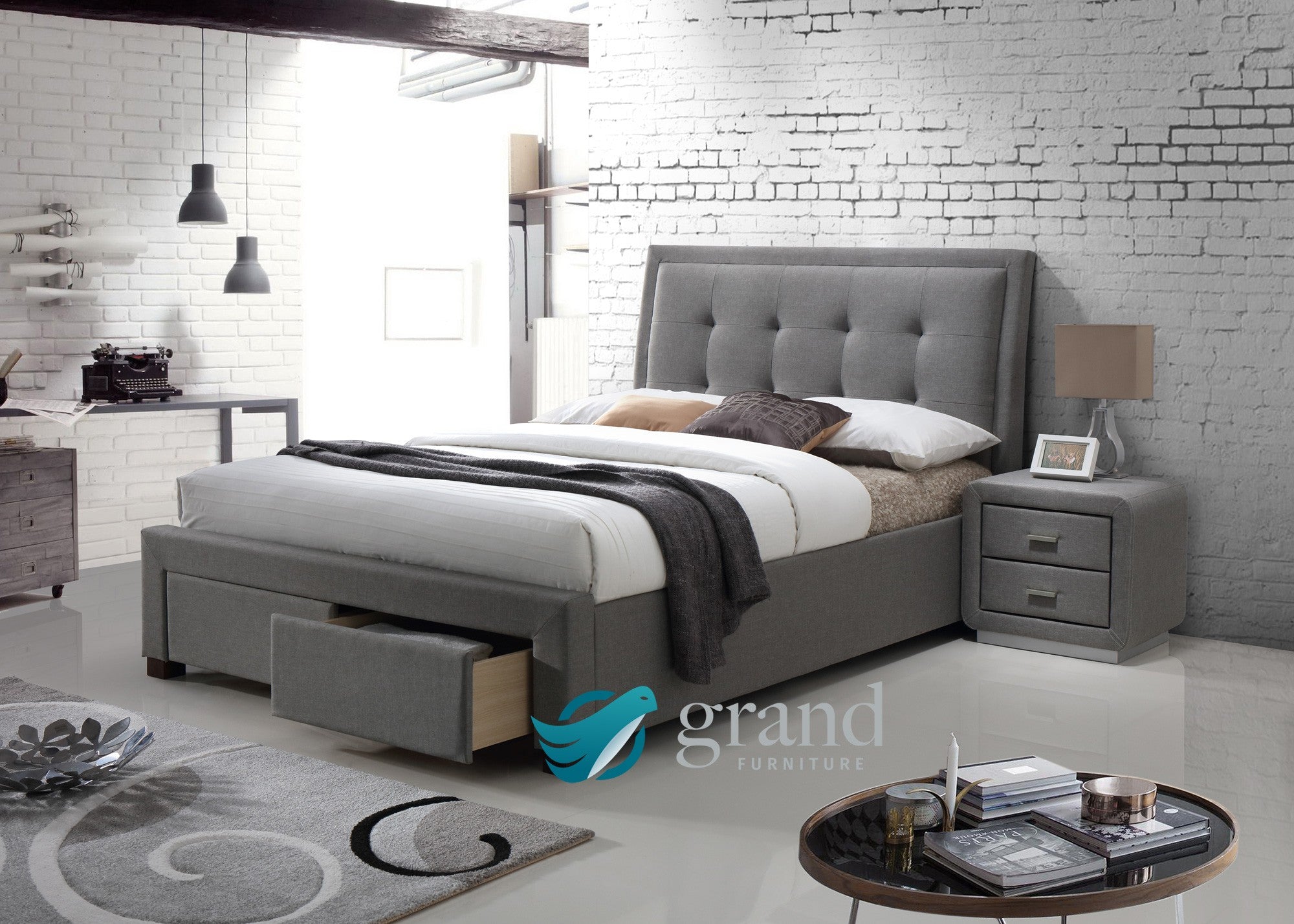 Madrid Upholstered Storage Bed in Light Grey