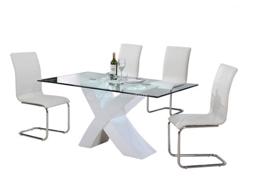 Arizona White High Gloss Glass Dining Table with 4 Chairs Set