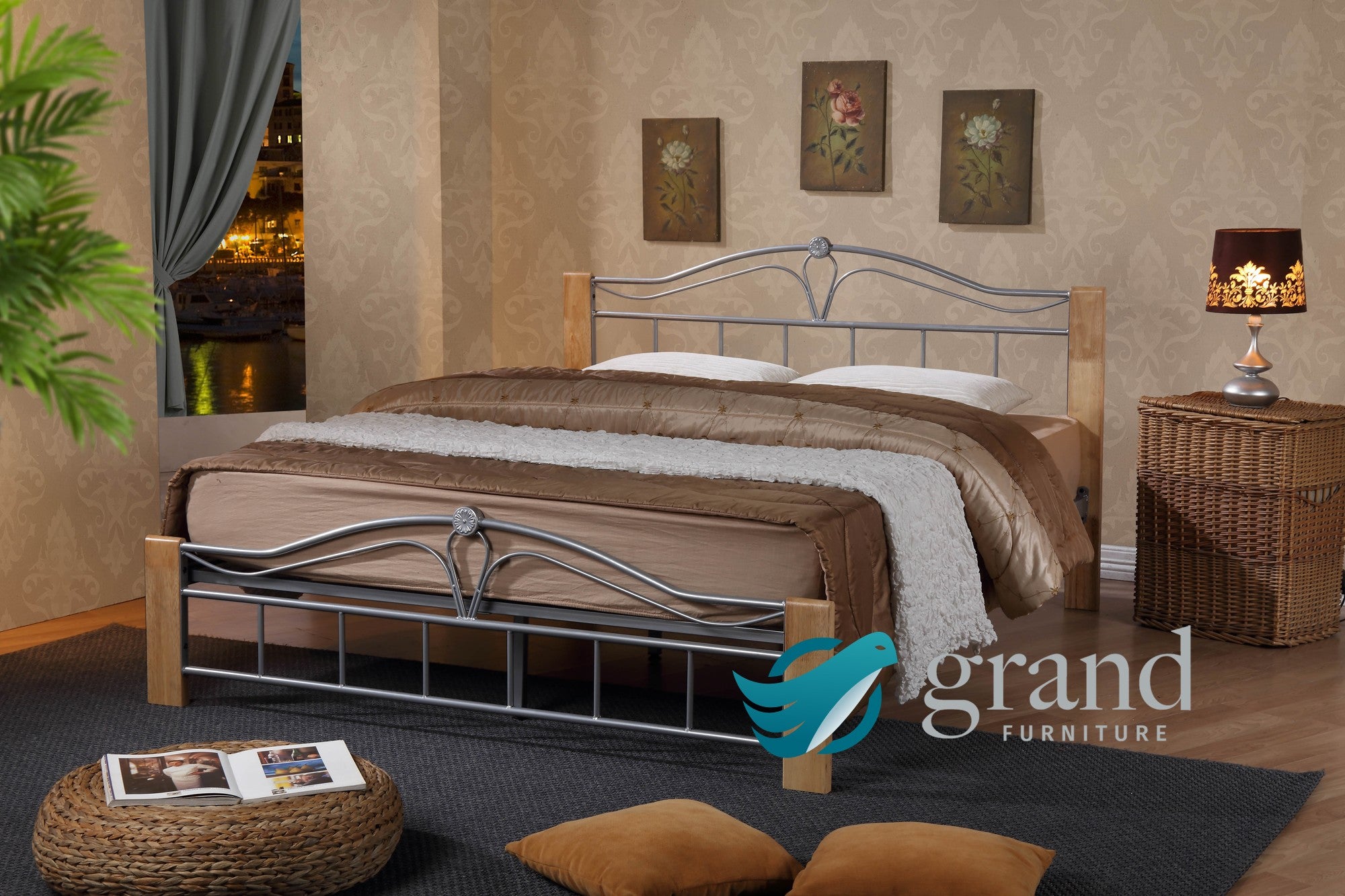Ruby Wooden & Metal Bed Frame in Silver